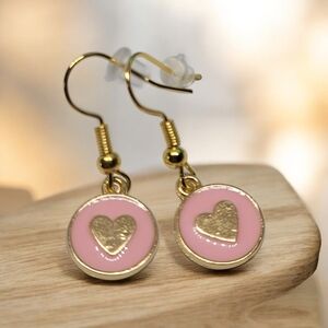 Gold and Pink Heart Earrings
